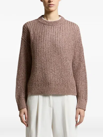 Peserico Sequin-embellished Open-knit Sweater In Brown