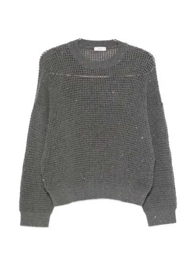 Peserico Sequin-embellished Open-knit Sweater In Gray