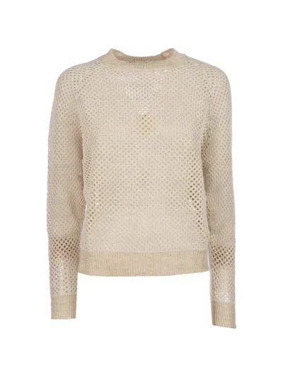 Peserico Sequin-embellished Open-knit Sweater In Neutral