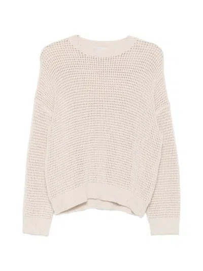Peserico Sequin-embellished Open-knit Sweater In Neutral