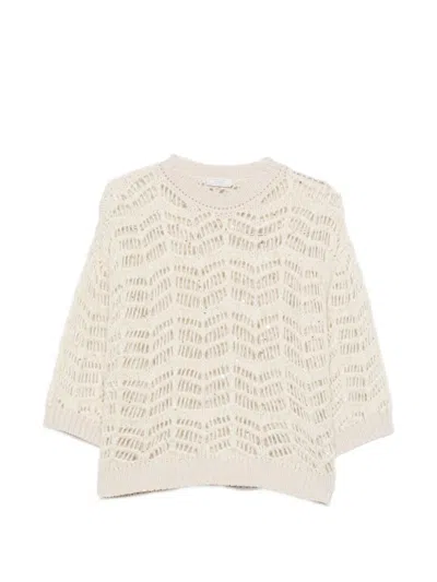 Peserico Sequin-embellished Open-knit Sweater In Neutral