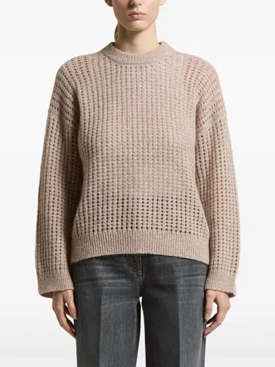 Peserico Sequin-embellished Open-knit Sweater In Neutral