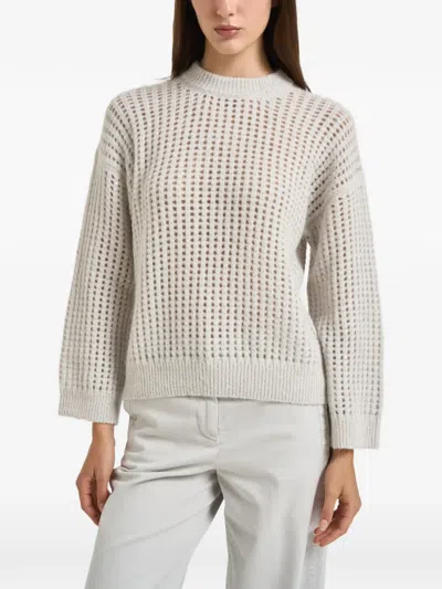 Peserico Sequin-embellished Open-knit Sweater In Neutral