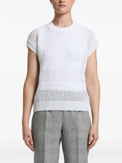 Peserico Sequin-embellished Open-knit Sweater In White