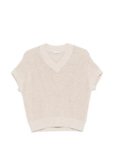 Peserico Sequin-embellished Open-knit Top In Multi