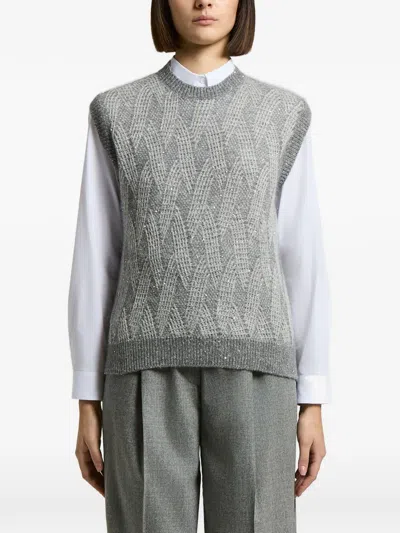 Peserico Sequin-embellished Open-knit Vest In Multi