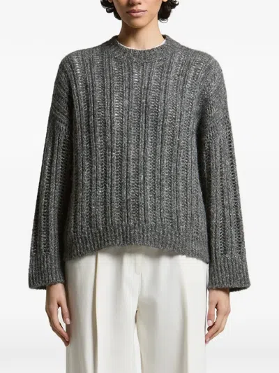 Peserico Sequin-embellished Ribbed-knit Sweater In Gray