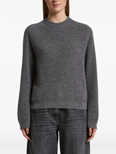 Peserico Sequin-embellished Ribbed-knit Sweater In Gray