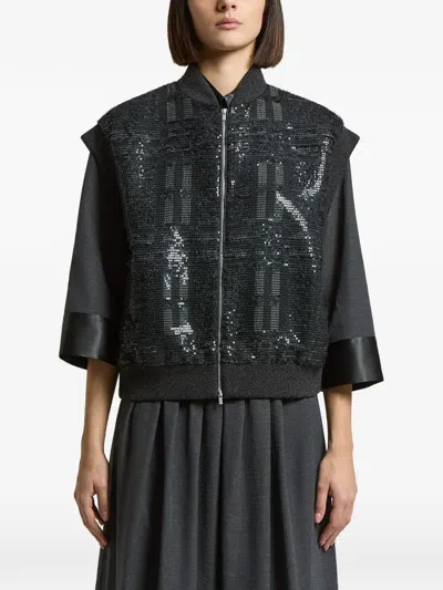 Peserico Sequin-embellished Sleeveless Jacket In Black
