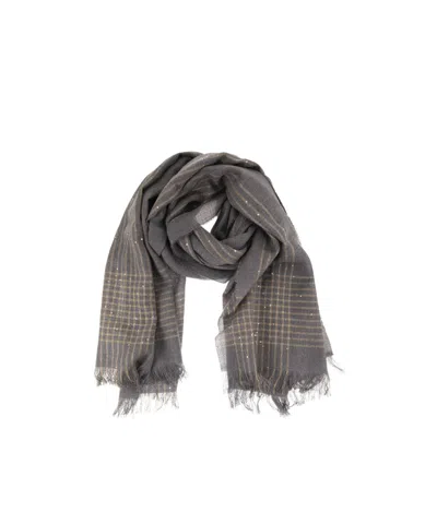 Peserico Sequin-embellished Striped Scarf In Charcoal Grey