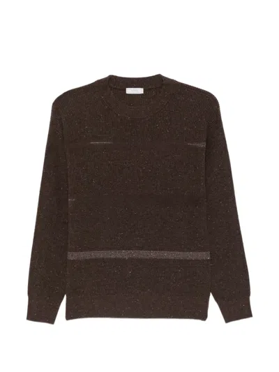 Peserico Sequin-embellished Striped Sweater In Brown