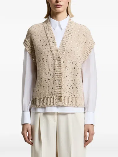 Peserico Sequin-embellished V-neck Cardigan In Brown