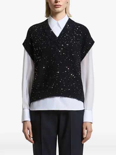 Peserico Sequin-embellished V-neck Sweater In Blue