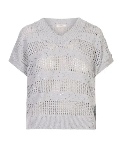 Peserico Sequin-embellished V-neck Sweater In Multi