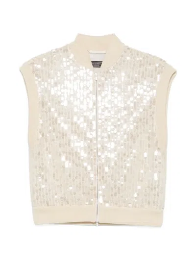 Peserico Sequin-embellished Zip-fastening Vest In Neutral