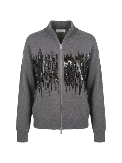 Peserico Sequin-embellished Zip-up Cardigan In Gray