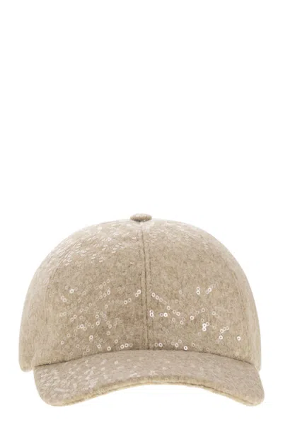 Peserico Sequinned Baseball Cap In Brown