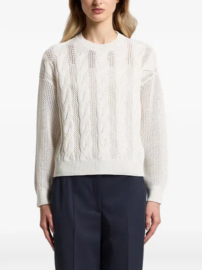 Peserico Sequinned Cable-knit Sweater In White