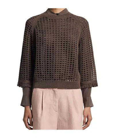Peserico Sequinned Cordonet Sweater In Brown