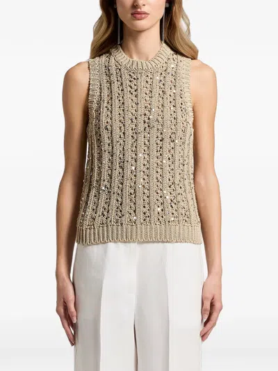 Peserico Sequinned Cotton Ribbon Top In Nude