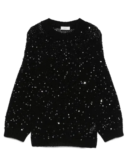 Peserico Sequinned Cotton Sweater In Black