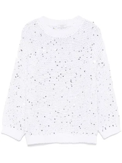 Peserico Sequinned Cotton Sweater In White