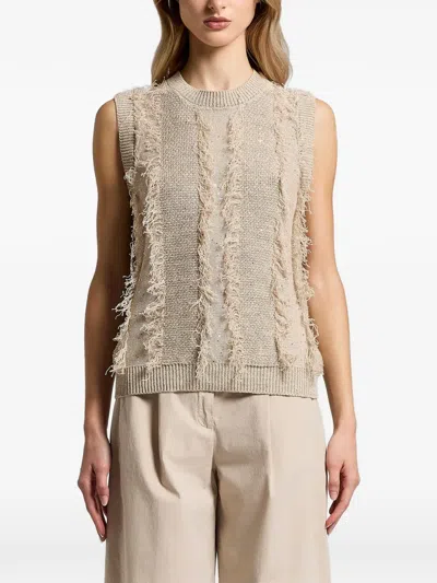 Peserico Sequinned Fringed Knitted Top In Neutral