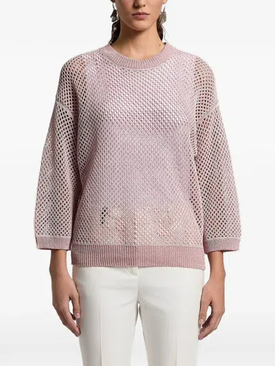 Peserico Sequinned Open-knit Crew-neck Sweater In Pink