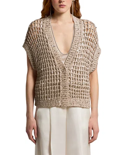 Peserico Sequinned Open Knit Sweater In Gold