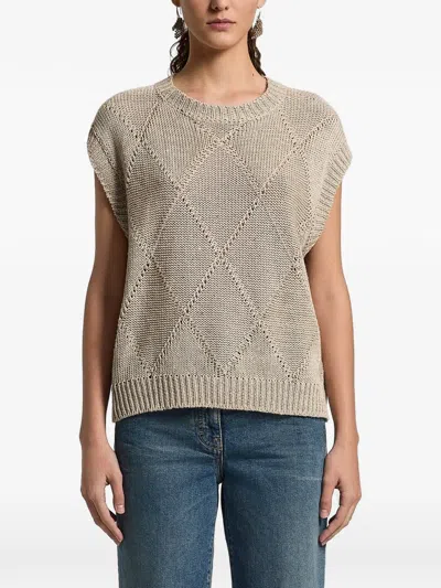 Peserico Sequinned Open-knit Vest In Brown