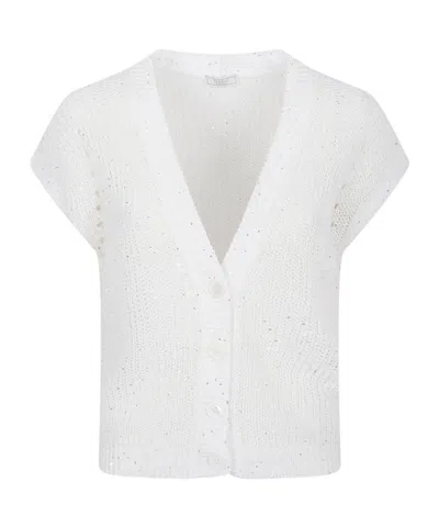 Peserico Sequinned Short-sleeve Cardigan In White