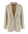 Peserico Blazer Metallic Thread Notched Lapel Buttons In Neutral