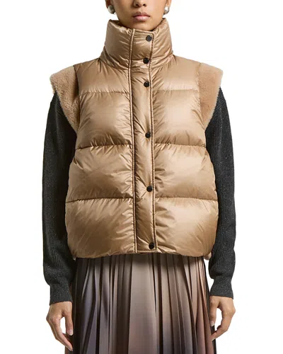 Peserico Shearling Trim Down Vest In Brown