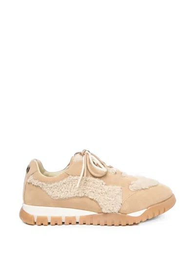Peserico Shearling-panel Suede Sneakers In Brown