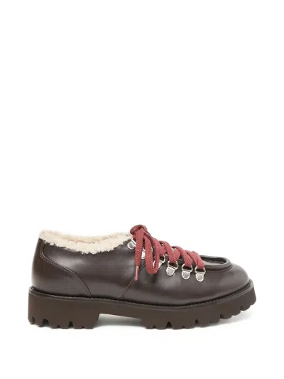 Peserico Shearling-trim Lug-sole Lace-up Shoes In Brown