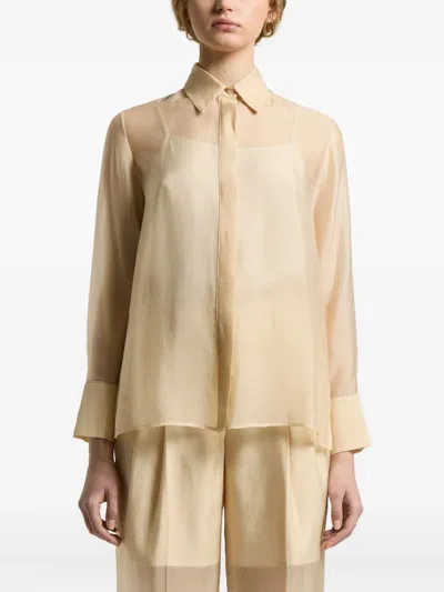 Peserico Sheer-panel Collared Shirt In Neutral