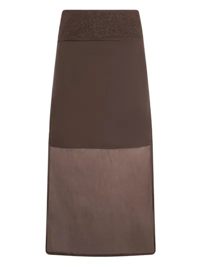 Peserico Sheer-panel Maxi Skirt In Brown