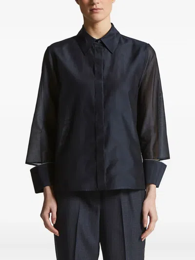 Peserico Sheer-paneled Collared Shirt In Blue