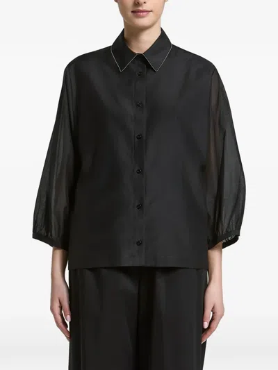 Peserico Sheer-panelled Puff-sleeve Shirt In Black