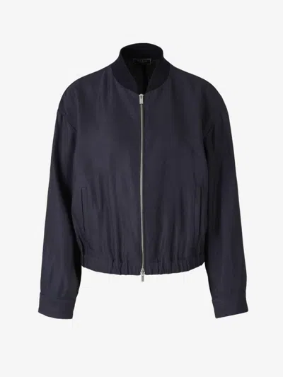 Peserico Shiny Bomber Jacket In Navy Blue