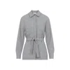 Peserico Pointed Collar Stone Grey Virgin Wool Flannel Shirt In Gray
