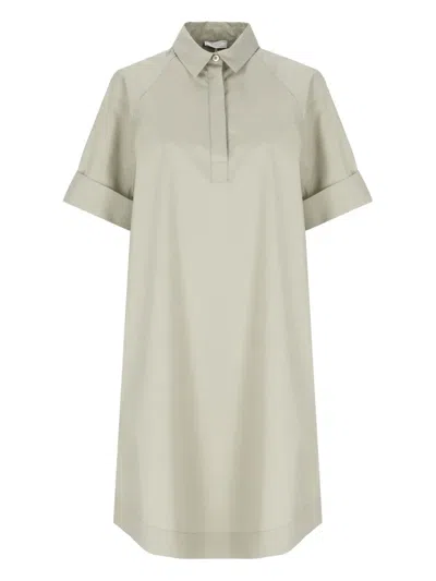 Peserico Cotton Dress With Back Pleats And Short Sleeves In Green