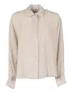 Peserico Vertical Ribbed Blouse With Classic Collar In Neutral