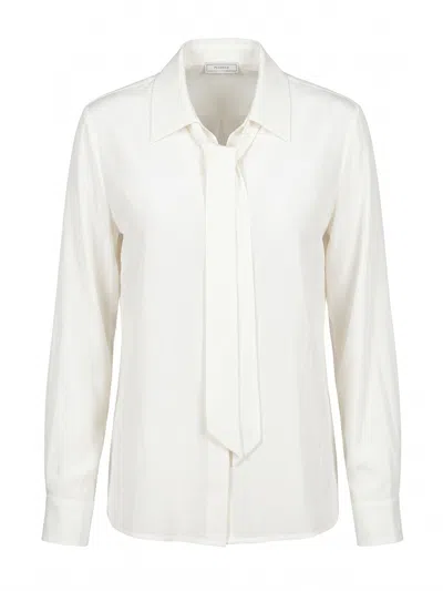 Peserico Silk Stretch Crepe De Chine Tie Neck Top In Neutral