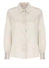 Peserico Long Sleeve Collared Silk Shirt In Beige