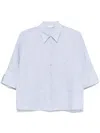 Peserico Relaxed Fit Striped Linen Shirt In Blue