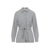 Peserico Pointed Collar Stone Grey Virgin Wool Flannel Shirt In Gray