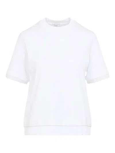 Peserico Crew Neck Layered Hem Short Sleeve Top In White