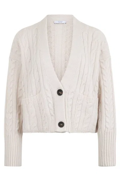 Peserico Short Cardigan In White Cream Elegant With Buttons. In Neutral