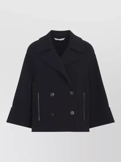 Peserico Double-breasted Wool Shortcoat With Cashmere Blend In Blue